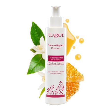 Organic and natural cleansing milk with organic honey, Clairjoie certified organic cosmetics