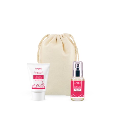 Pochette chocolatée duo d'huile de masssage et gommage chocolat