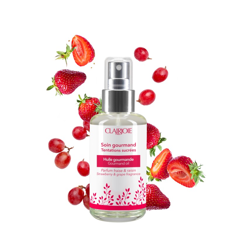 Huile visage et corps gourmande parfum raisin-fraise