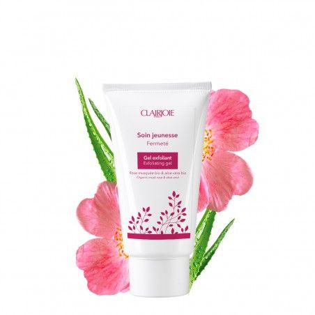 Firming exfoliating gel for the face with organic rosehip.