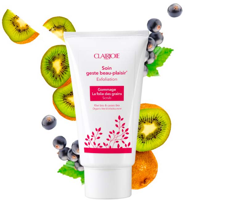 Gommage visage tous types de peau la folie des grains kiwi bio et eau florale de cassis